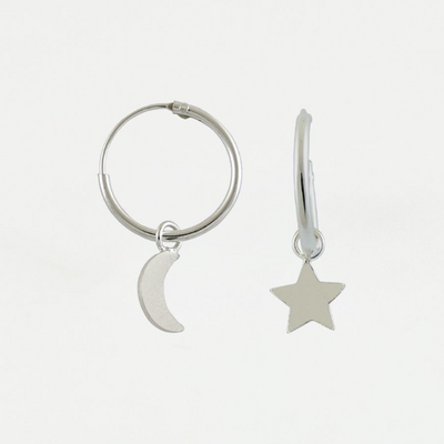Silver Star & Moon Hoop Earrings