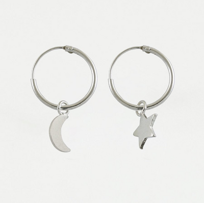 Silver Star & Moon Hoop Earrings