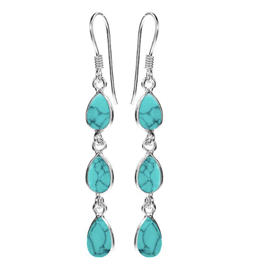 Turquoise Teardrop 3 Stone Drop Earrings