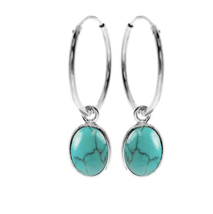 Oval Turquoise Sleeper Hoop Earrings