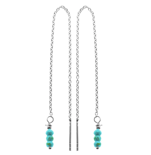 Turquoise Bead Pull Through Drop Earrings