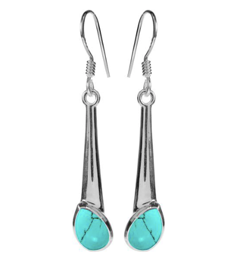 Long Tapered Stem Turquoise Drop Earrings