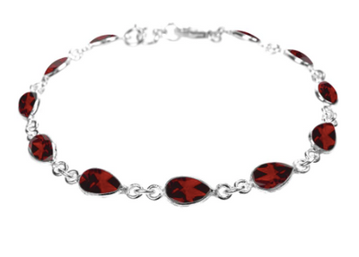 teardrop garnet stone silver bracelet