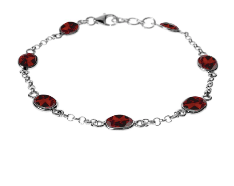 Oval garnet silver bracelet
