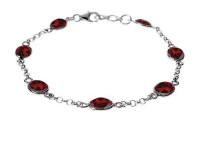 Oval garnet silver bracelet
