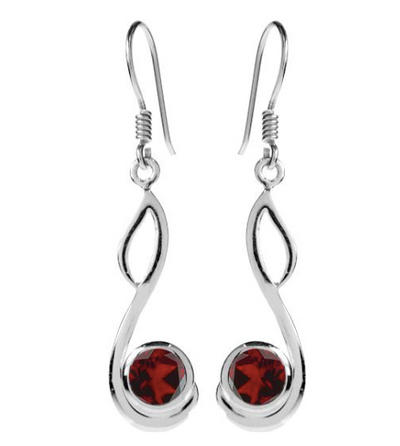 garnet long silver drop earrings