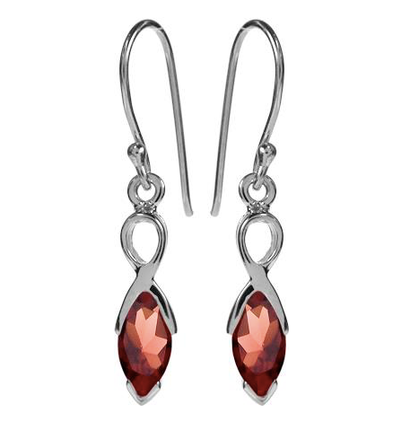 Silver garnet marquis shaped drop earrings