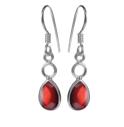 garnet teardrop silver drop earrings