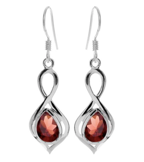 Heavy silver garnet teardrop drop earrings