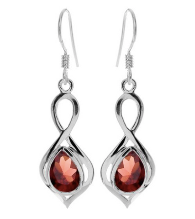 Heavy silver garnet teardrop drop earrings