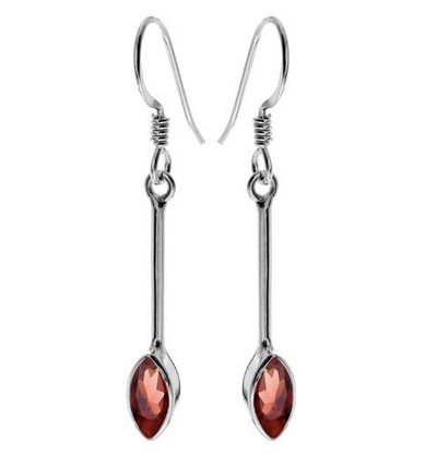 garnet maquis shaped silver bar drop earrings