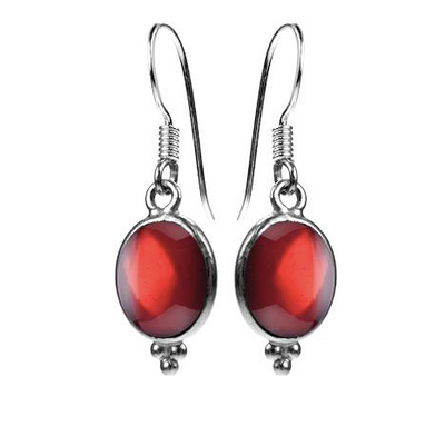 oval shaped garnet silver drop earrings