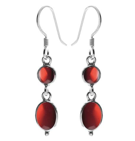 silver double garnet stone drop earrings