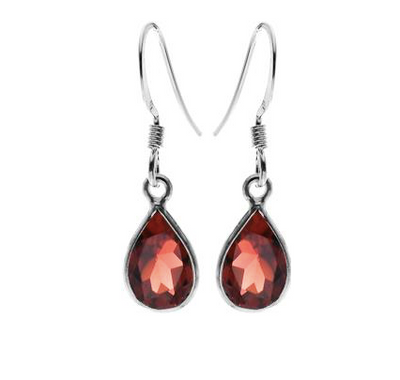 facetted tear drop garnet & silver earrings