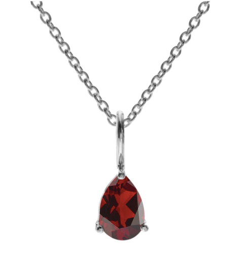 teardrop shaped garnet stone silver necklace