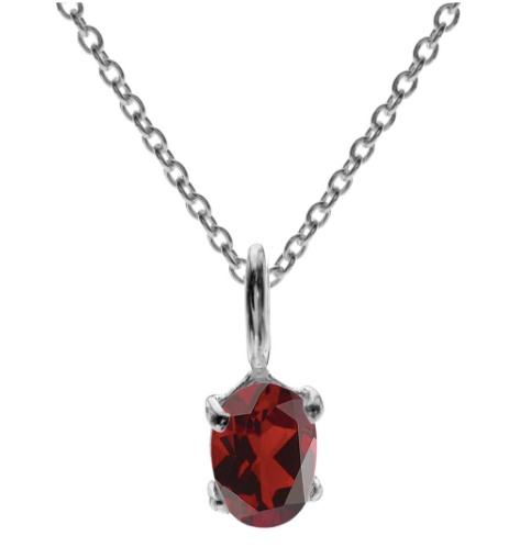 oval shaped facetted garnet stone on sterling silver chain
