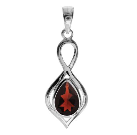 Open silver Loop Garnet Teardrop Pendant