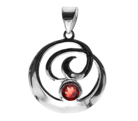 Garnet Silver Swirl Circle Pendant