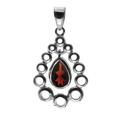 Silver Garnet Fancy Teardrop Pendant