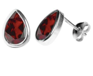 teardrop silver & garnet facetted stud earrings