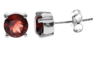 silver Round Garnet Claw Set Stud Earrings