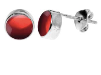 silver Round Garnet 5mm Stud Earrings