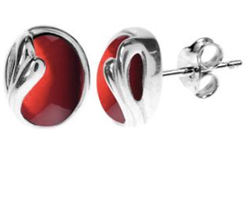 silver Fancy Oval Garnet Stud Earrings