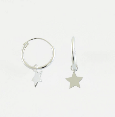 silver star hoop earrings