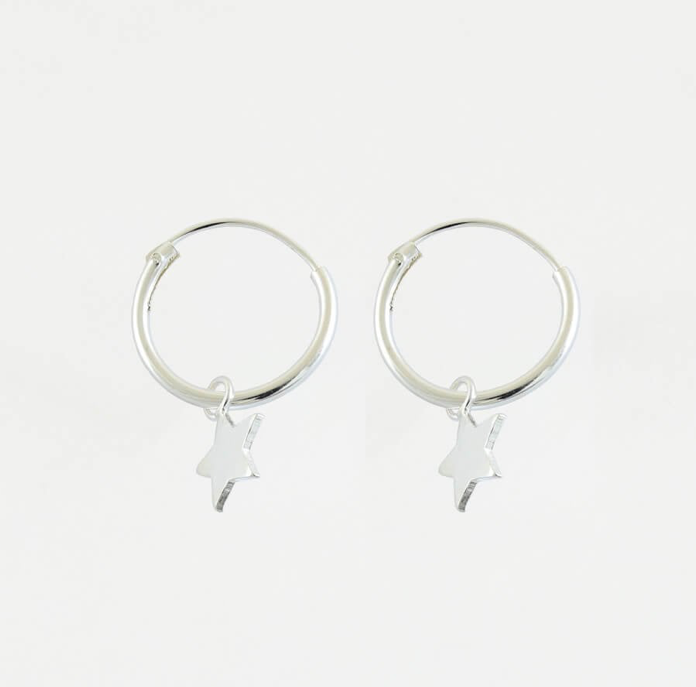 Silver Star Charm Hoop Earrings