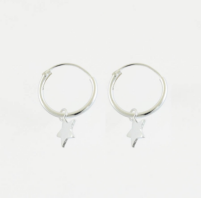 Silver Star Charm Hoop Earrings