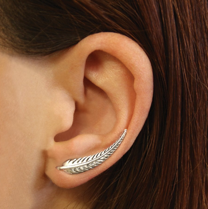 Feather Ear Climber Stud Earrings