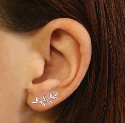 leaf vine silver ear climber stud earrings