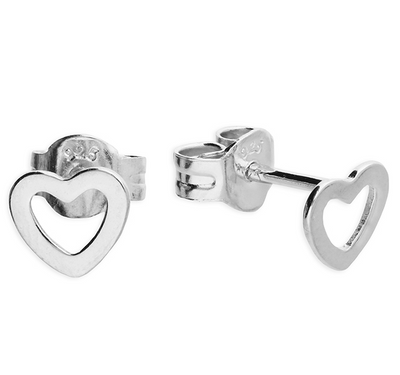 silver open heart stud earrings