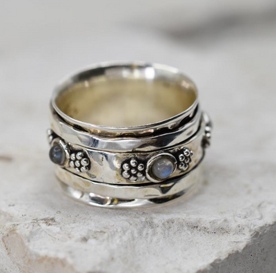 Silver Moonstone Wide Spinning Ring