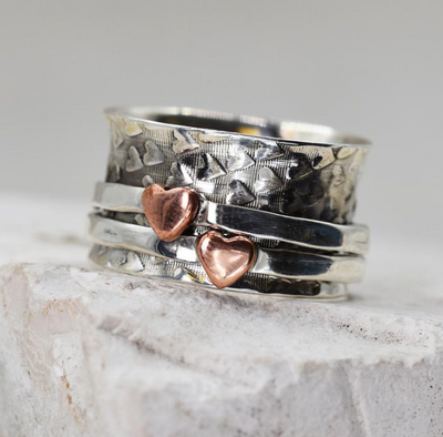 Silver Hearts Spinning Ring