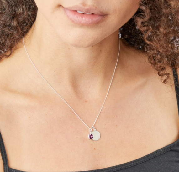 February Birthstone & Engravable Disc Pendant