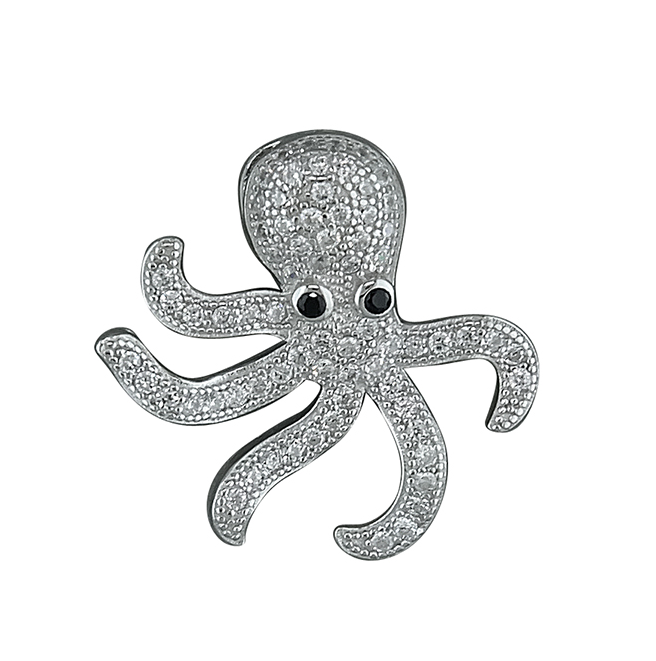 silver octopus pendant set with crystals on 16inch chain