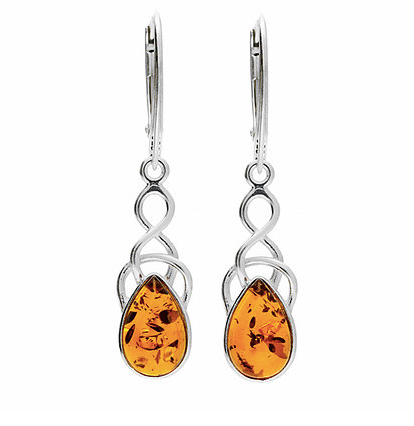 Long Celtic Amber Drop Earrings