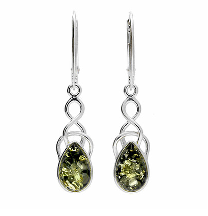 Long Celtic Green Amber Earrings