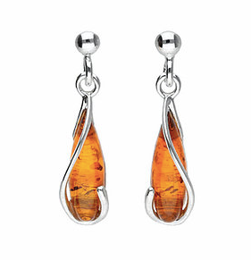 sterling silver Amber Pear Drop Earrings