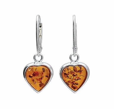 sterling silver Amber Heart Drop Earrings