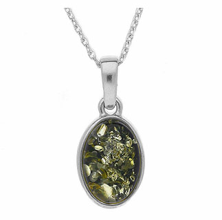 Green Amber Oval Pendant