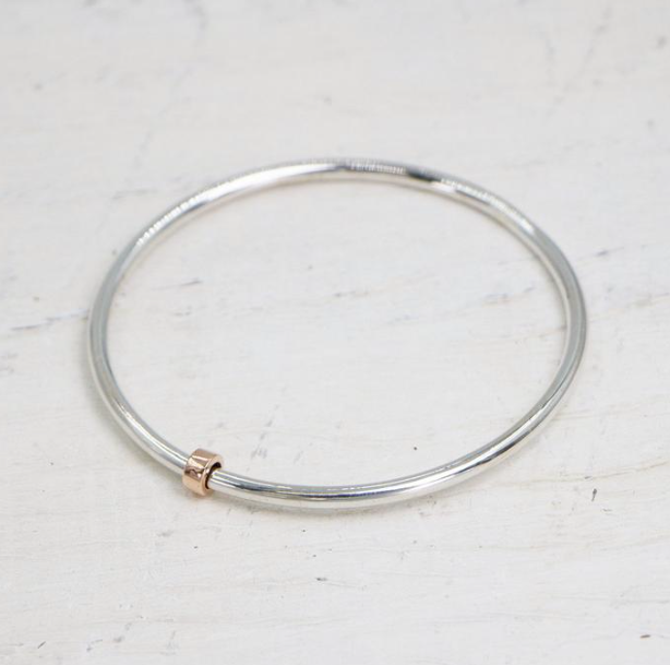 Silver Bangle with Copper Spinner