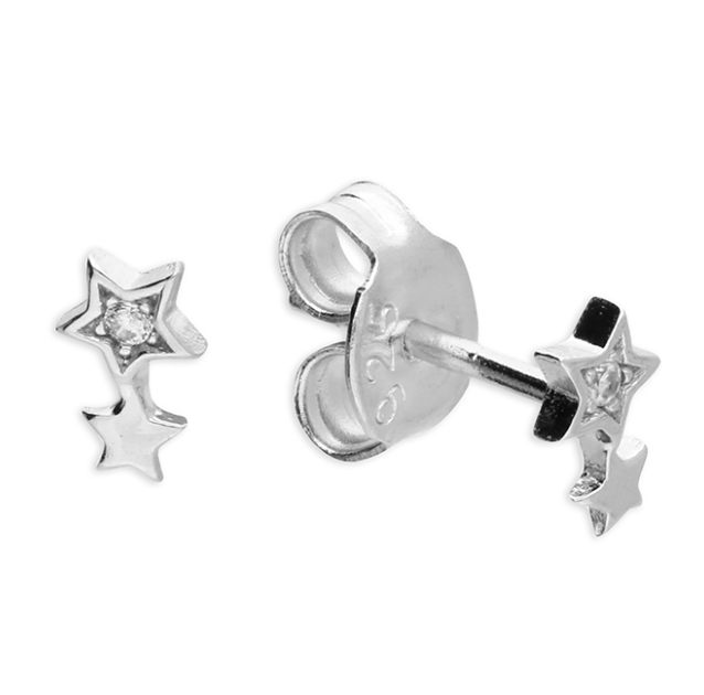 Tiny Double Star Crystal Stud Earrings