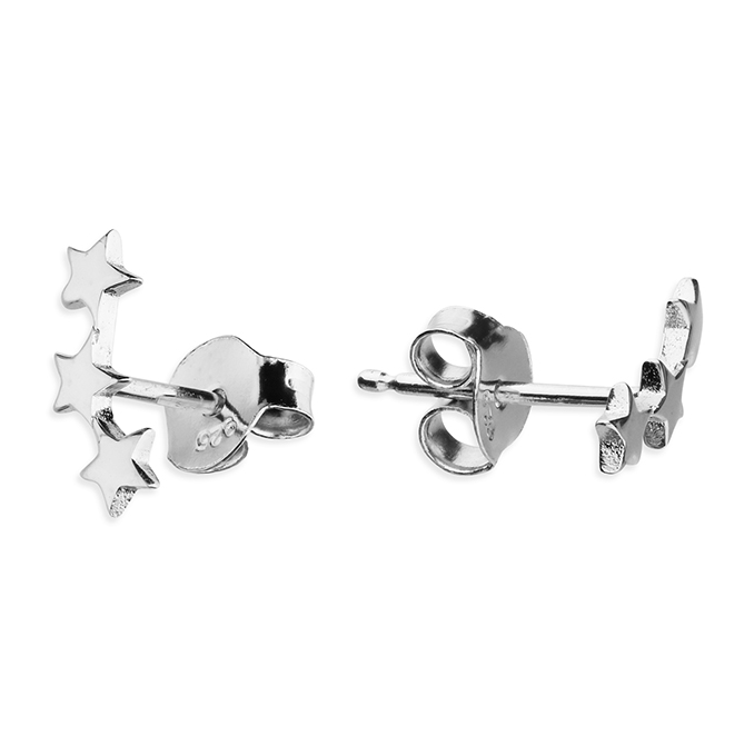 Three Star Ear Climber Stud Earrings