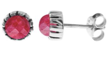 Round Ruby Crown Stud Earrings