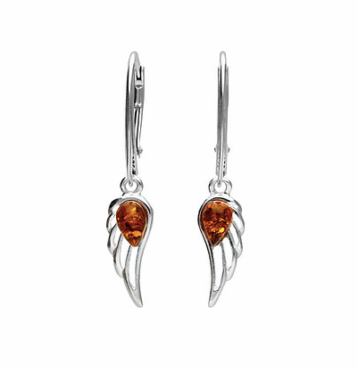 Angel Wing Amber Drop Earrings