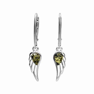 Angel Wing Green Amber Drop Earrings