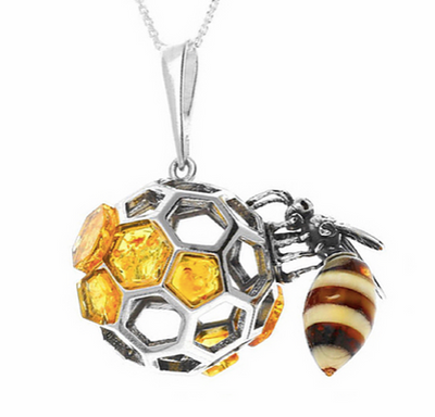 Amber Bee Wasp Honeycomb Ball Necklace