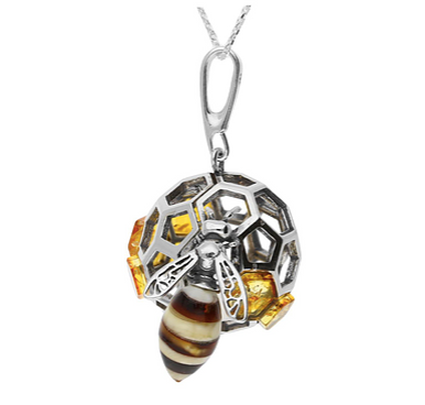 Amber Bee Wasp Honeycomb Ball Necklace